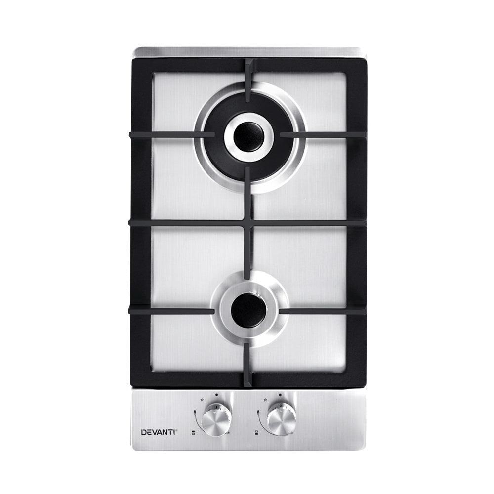 Devanti Gas Cooktop 30cm 2 Burner Silvir - Ozstylz