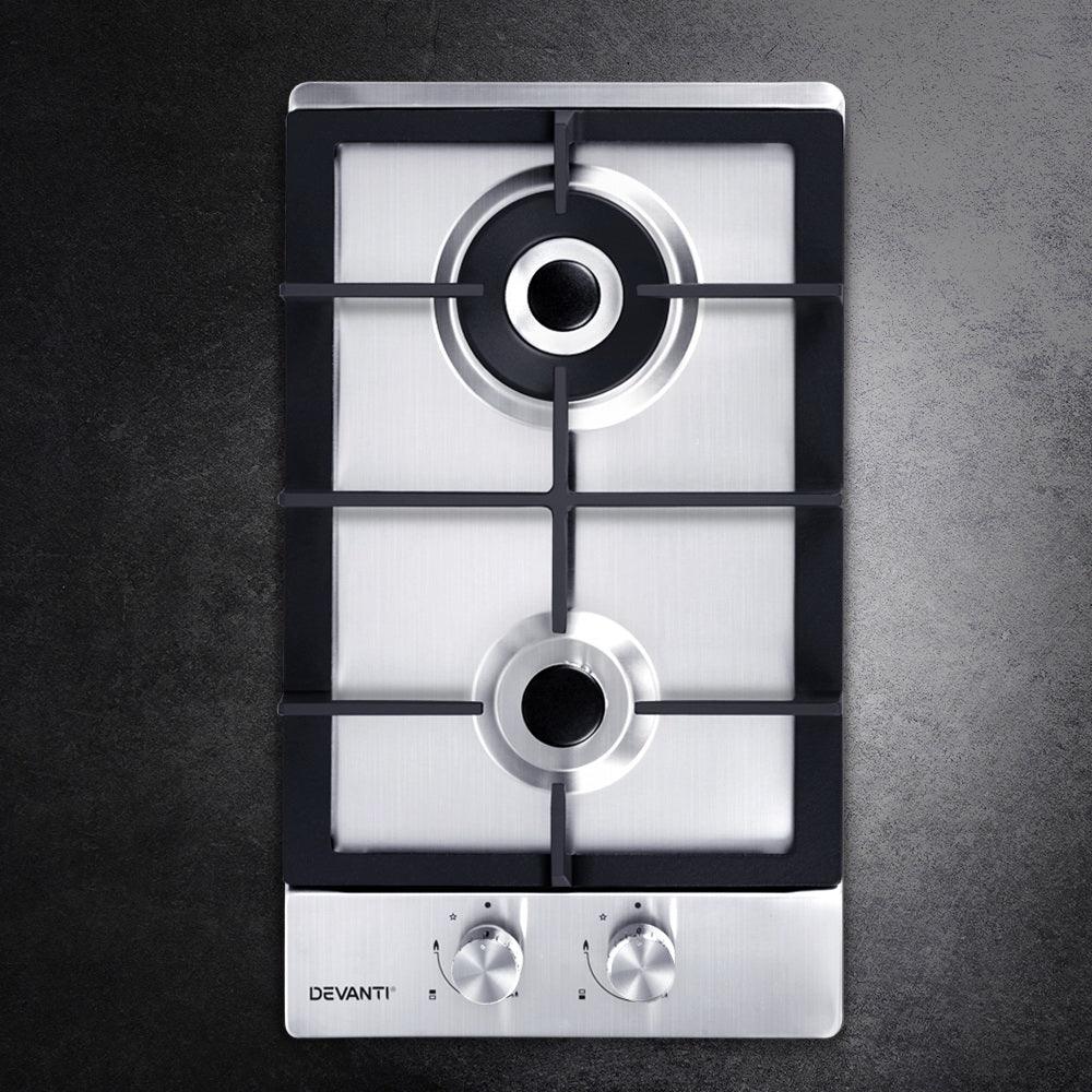 Devanti Gas Cooktop 30cm 2 Burner Silvir - Ozstylz