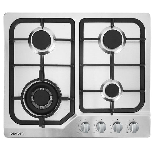 Devanti Gas Cooktop 60cm 4 Burner Silvir - Ozstylz