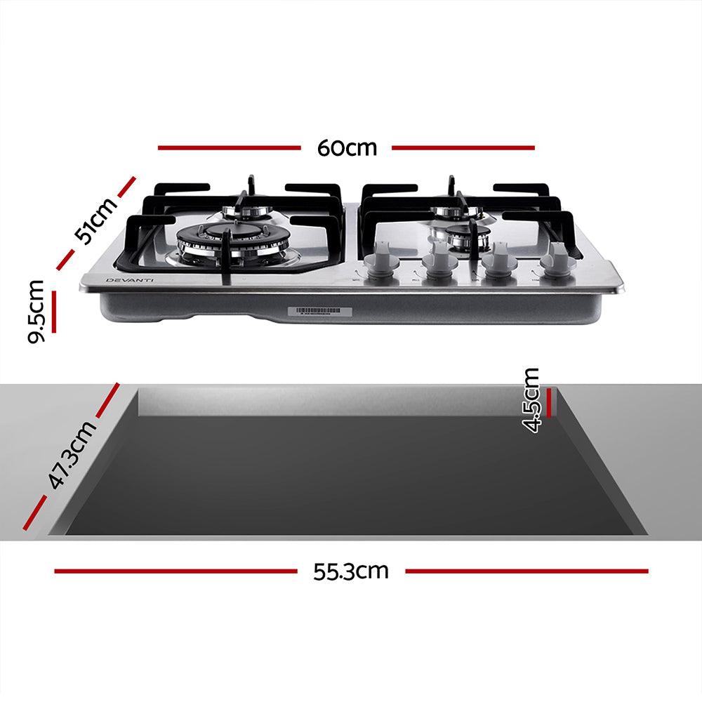 Devanti Gas Cooktop 60cm 4 Burner Silvir - Ozstylz