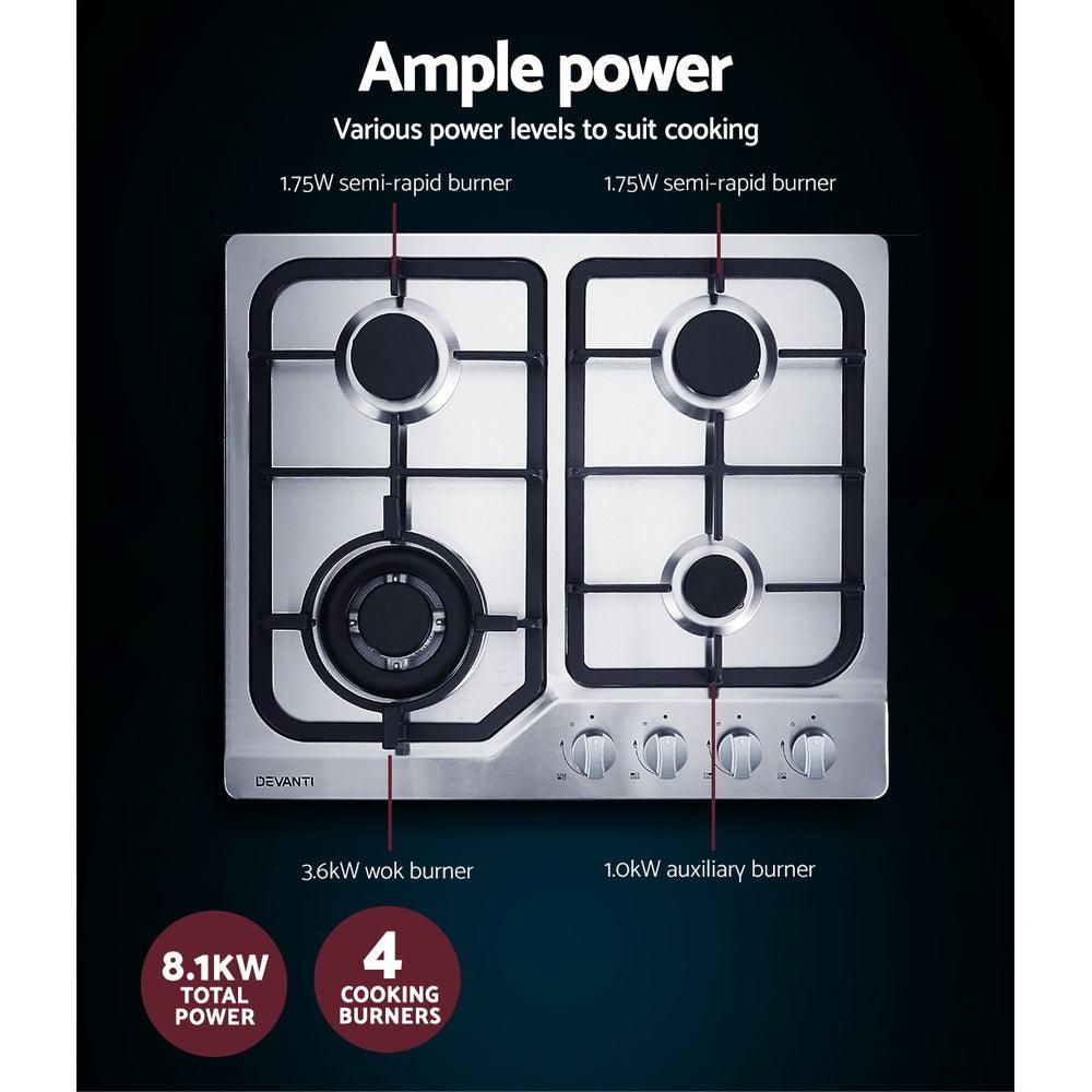 Devanti Gas Cooktop 60cm 4 Burner Silvir - Ozstylz