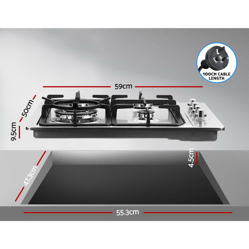 Devanti Gas Cooktop 60cm Stove Hob Silvir - Ozstylz