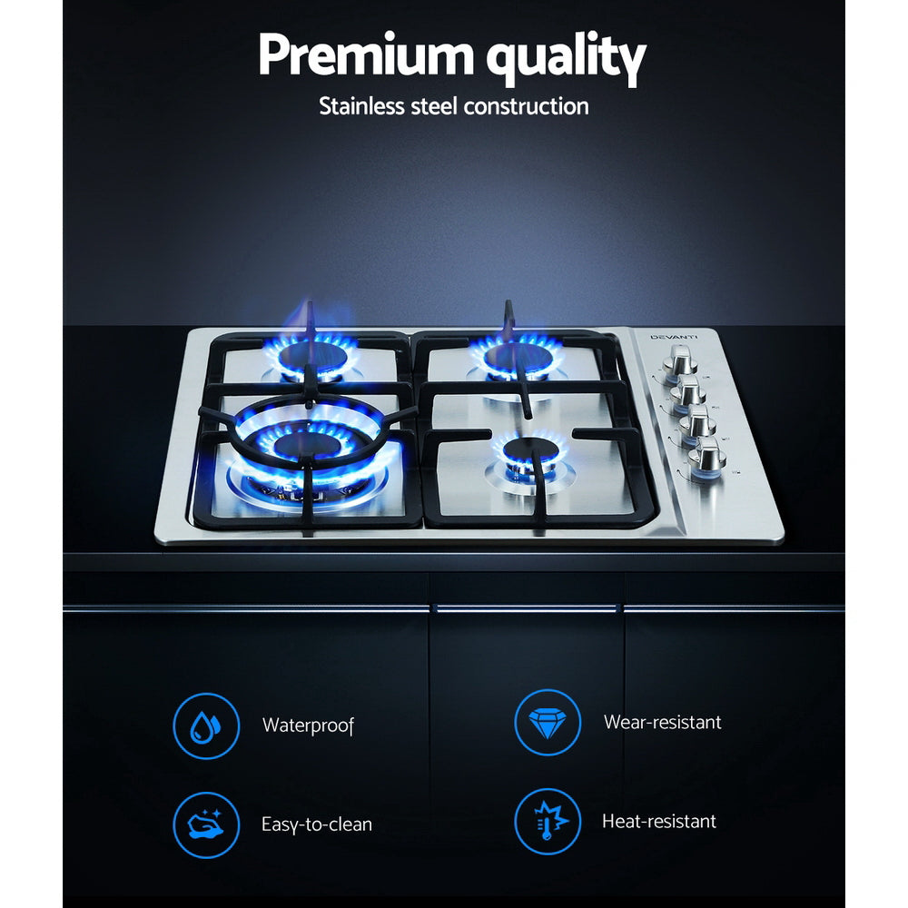 Devanti Gas Cooktop 60cm Stove Hob Silvir - Ozstylz