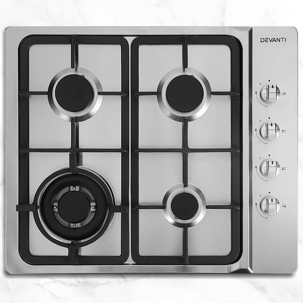 Devanti Gas Cooktop 60cm Stove Hob Silvir - Ozstylz