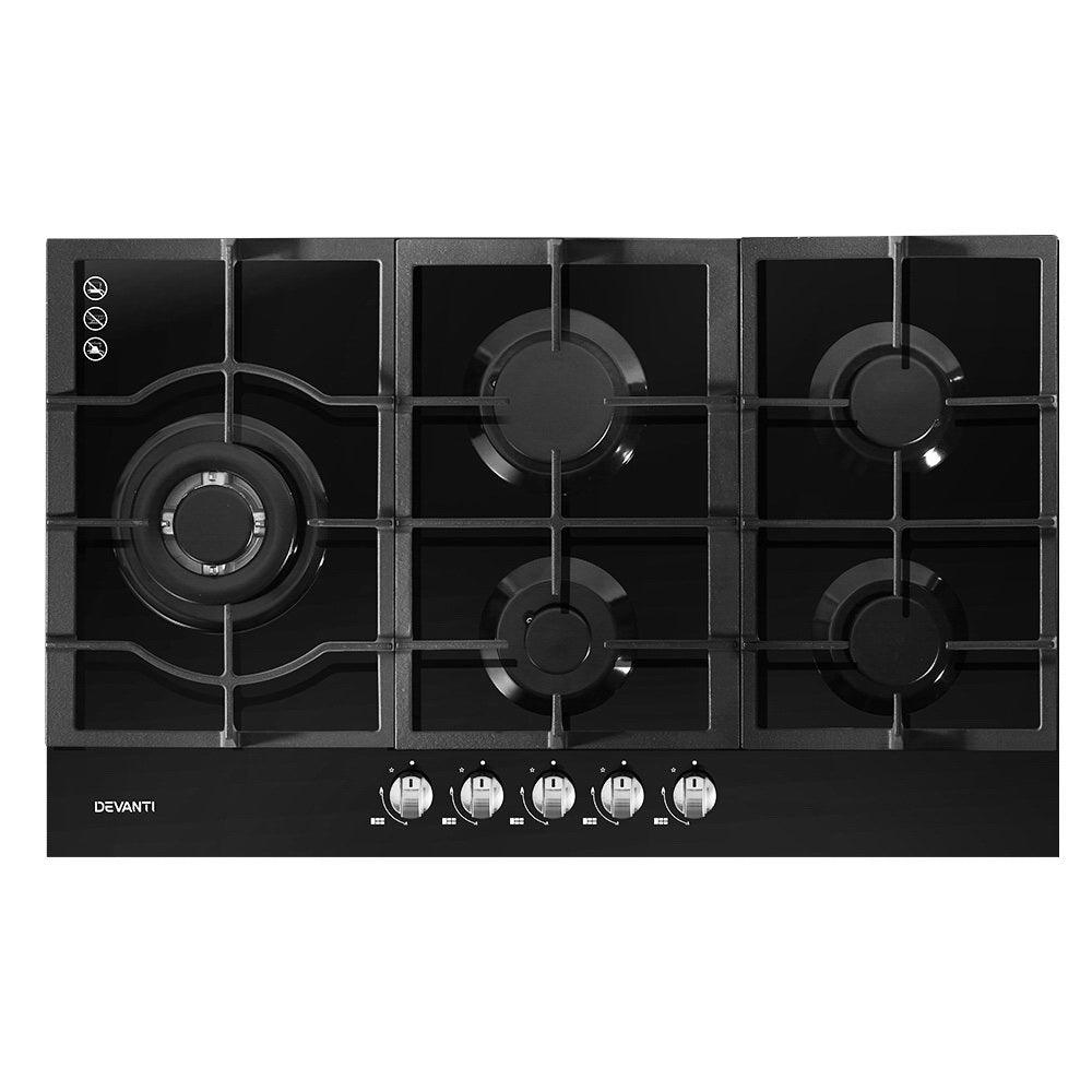 Devanti Gas Cooktop 90cm 5 Burner Black - Ozstylz