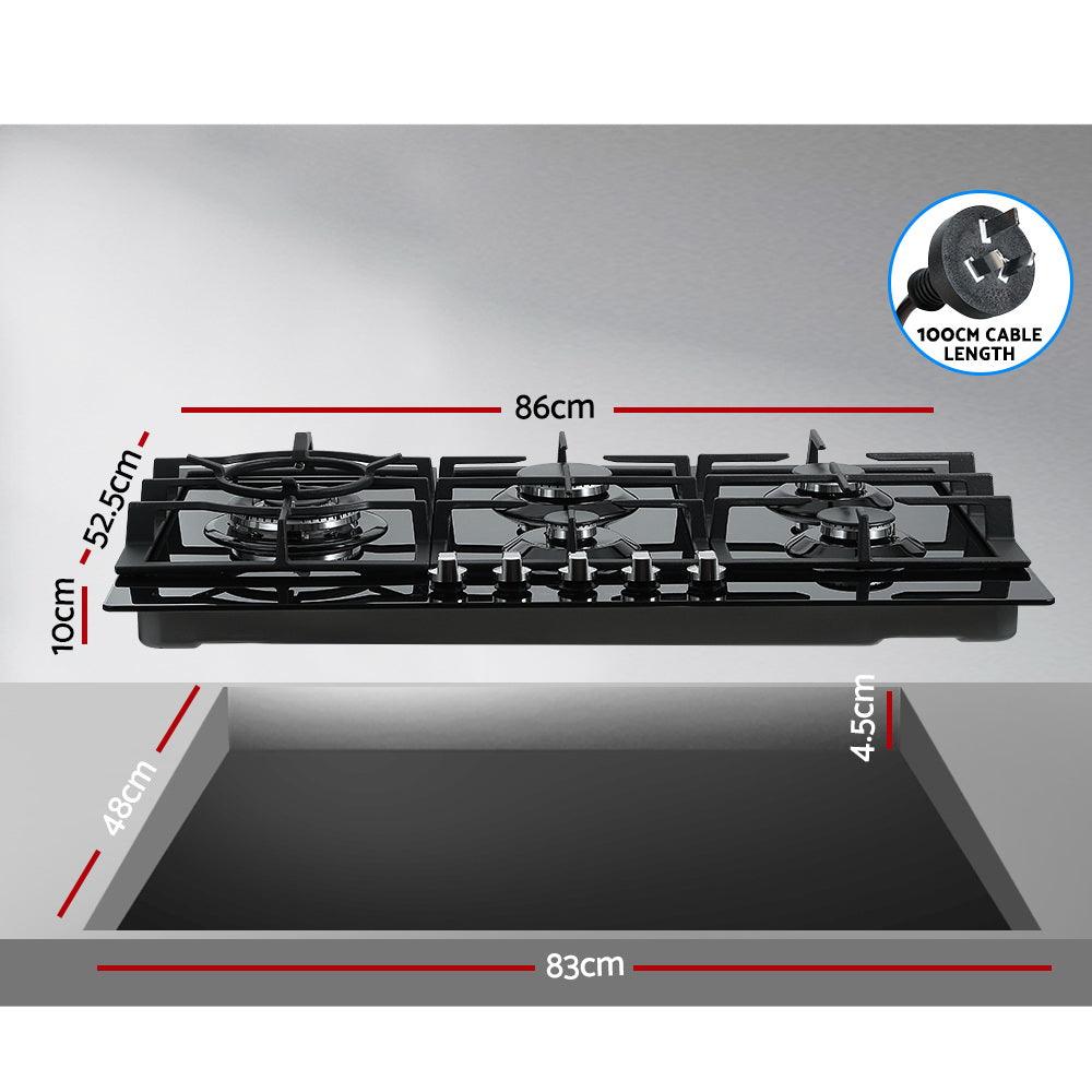 Devanti Gas Cooktop 90cm 5 Burner Black - Ozstylz