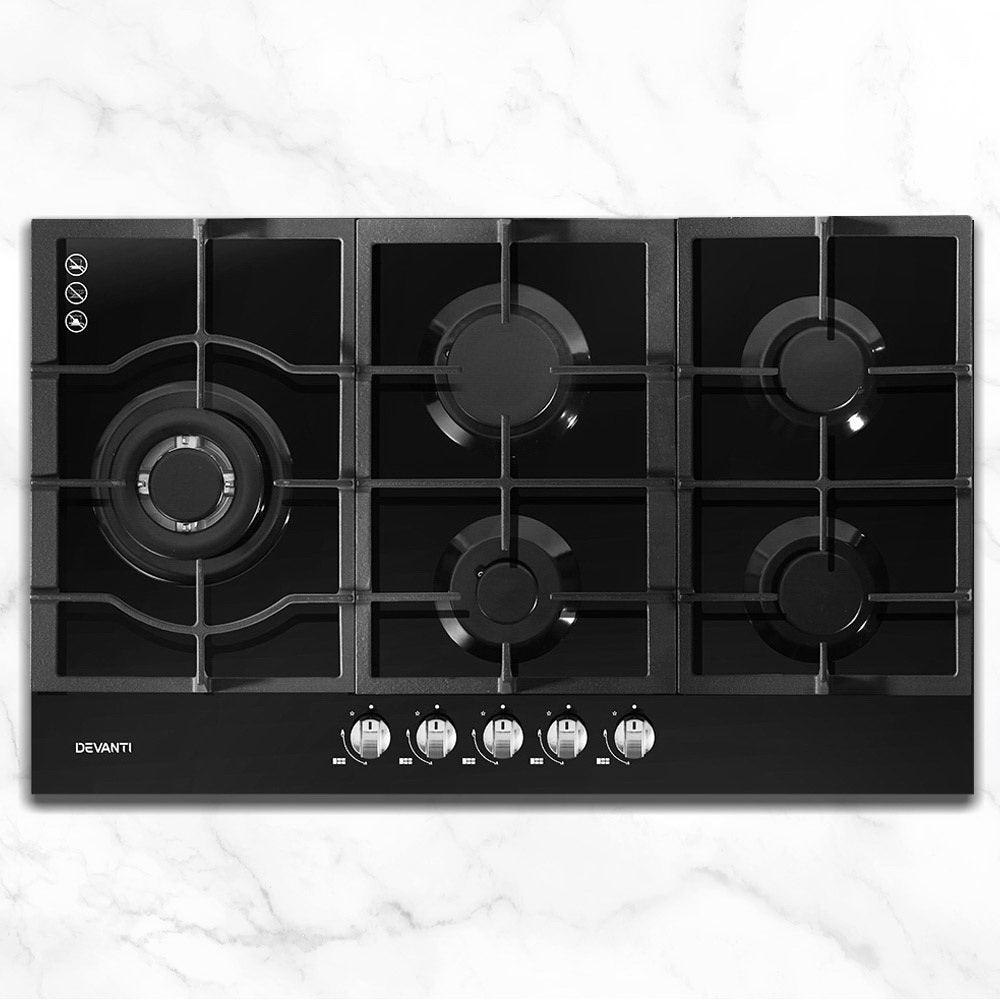 Devanti Gas Cooktop 90cm 5 Burner Black - Ozstylz