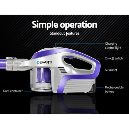 Devanti Handheld Vacuum Cleaner Bagless Cordless 150W Purple - Ozstylz