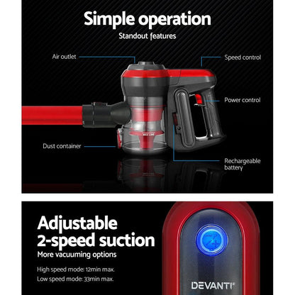 Devanti Handheld Vacuum Cleaner Brushless Cordless 250W Red - Ozstylz