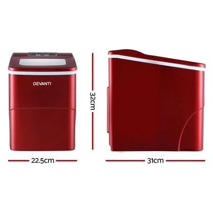 DEVANTi Portable Ice Cube Maker Machine 2L Home Bar Benchtop Easy Quick Red - Ozstylz