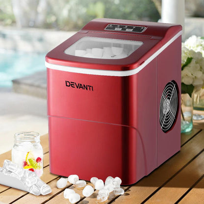 DEVANTi Portable Ice Cube Maker Machine 2L Home Bar Benchtop Easy Quick Red - Ozstylz