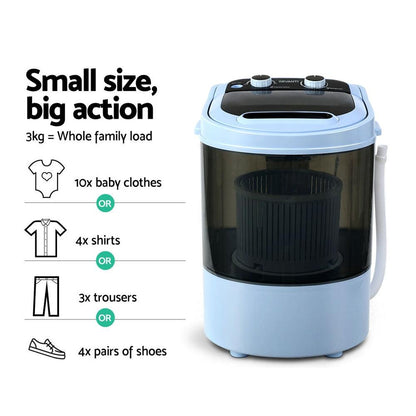 Devanti Portable Washing Machine 3KG Black - Ozstylz