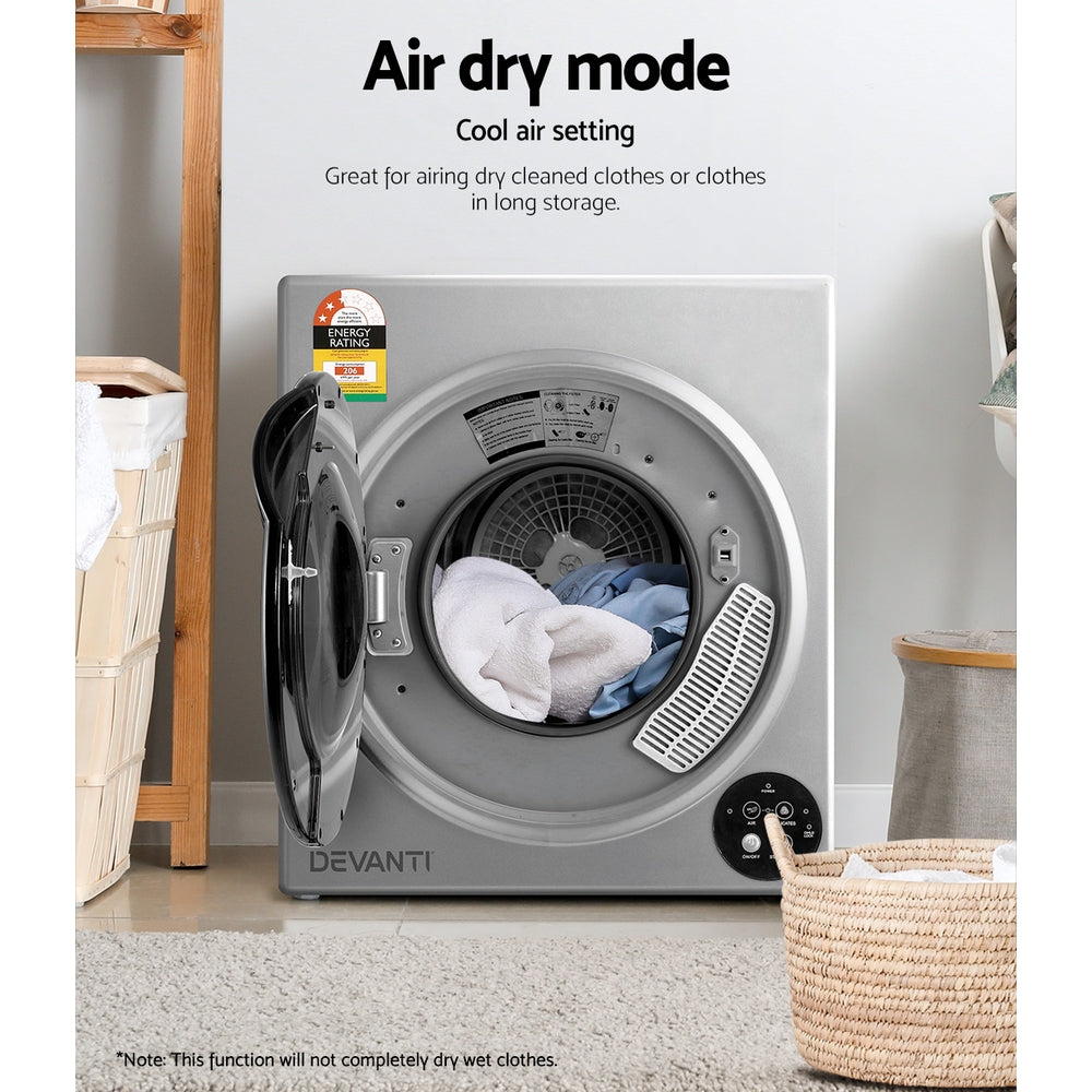 Devanti Tumble Dryer 5kg Fully Auto Silver - Ozstylz