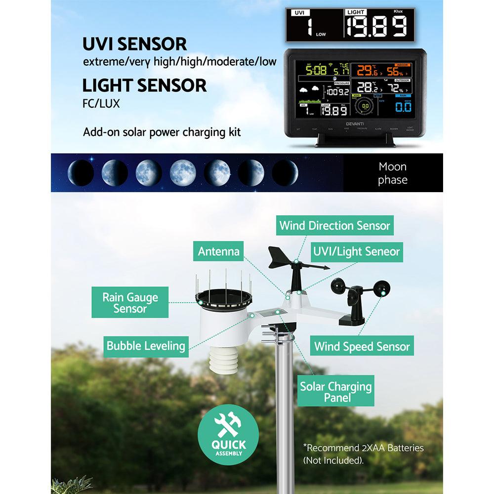 Devanti Weather Station Indoor Outdoor Wireless WiFi Professional Solar Sensor - Ozstylz