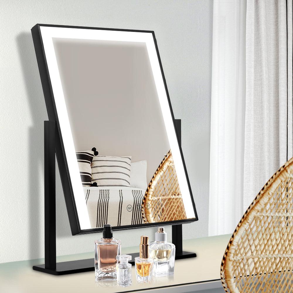 Embellir Makeup Mirror 30x40cm with Led light Lighted Standing Mirrors Black - Ozstylz