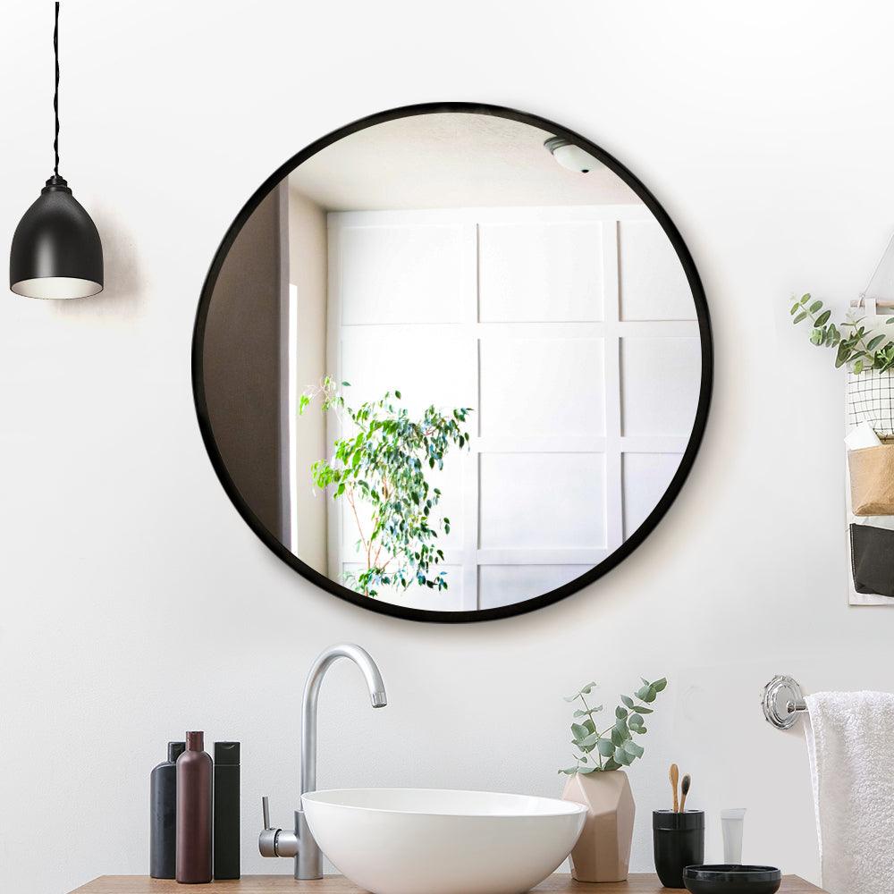 Embellir Wall Mirror Makeup 60cm Home Decor Framed Mirrors Bathroom Round Black - Ozstylz