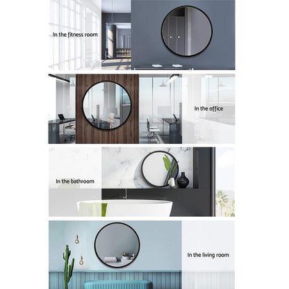 Embellir Wall Mirror Makeup 70cm Home Decor Framed Mirrors Bathroom Round Black - Ozstylz