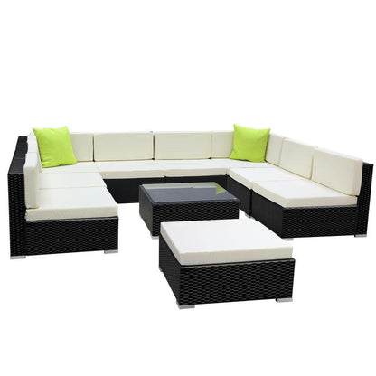 Gardeon 10-Piece Outdoor Sofa Set Wicker Couch Lounge Setting Cover - Ozstylz