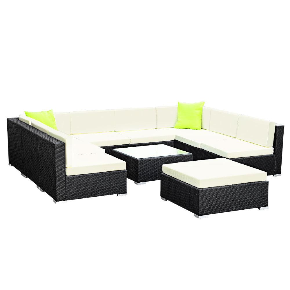 Gardeon 10-Piece Outdoor Sofa Set Wicker Couch Lounge Setting Cover - Ozstylz