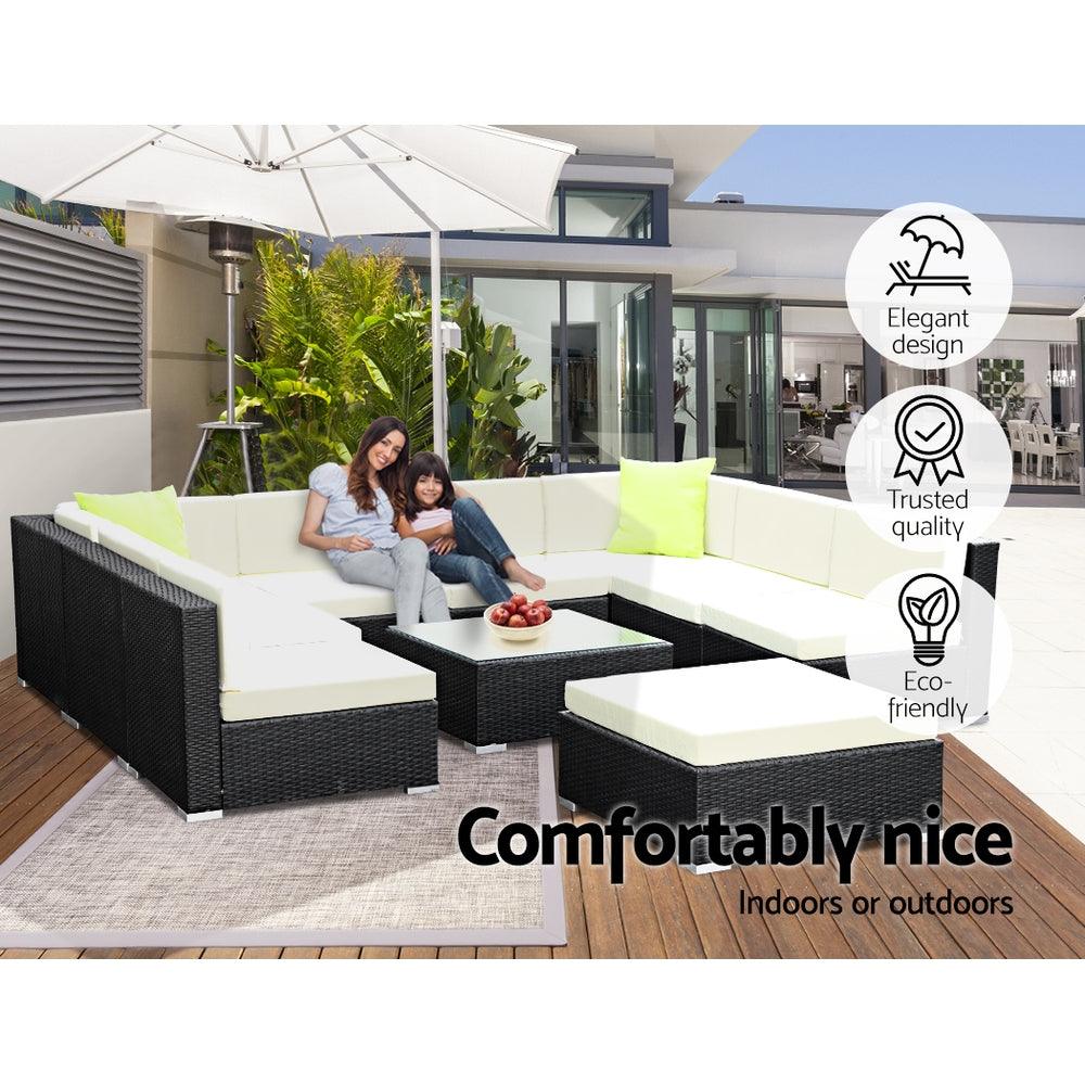 Gardeon 10-Piece Outdoor Sofa Set Wicker Couch Lounge Setting Cover - Ozstylz