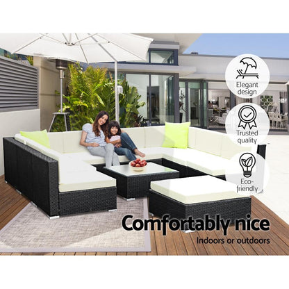 Gardeon 10-Piece Outdoor Sofa Set Wicker Couch Lounge Setting Cover - Ozstylz