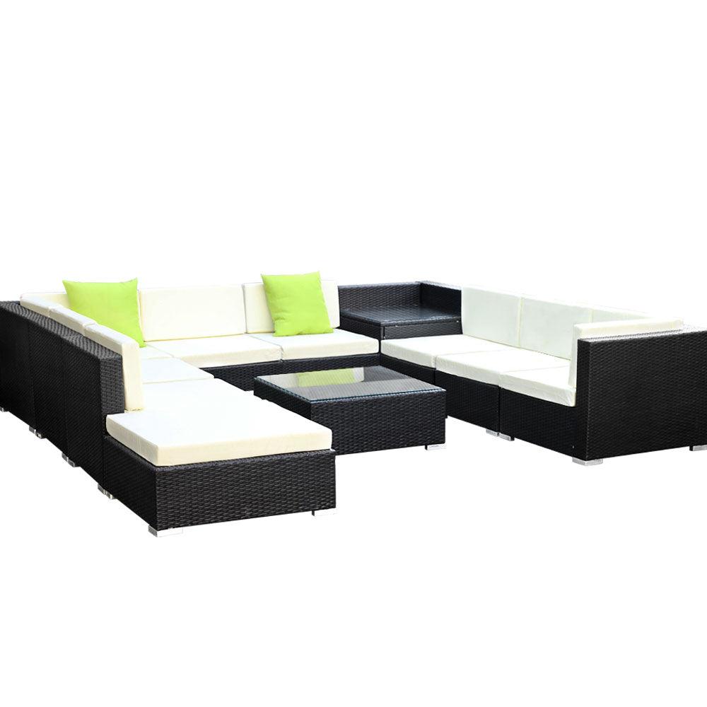 Gardeon 11PC Sofa Set with Storage Cover Outdoor Furniture Wicker - Ozstylz