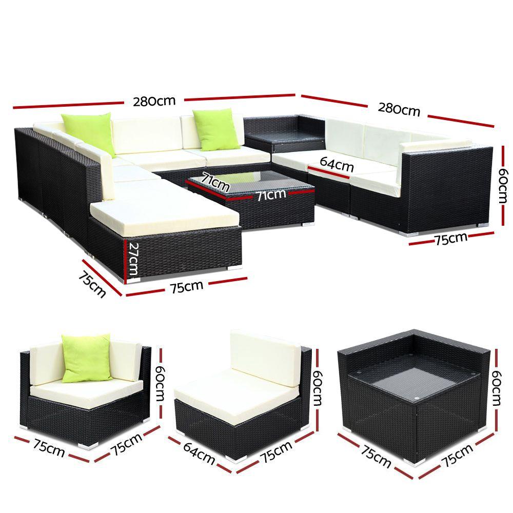 Gardeon 11PC Sofa Set with Storage Cover Outdoor Furniture Wicker - Ozstylz