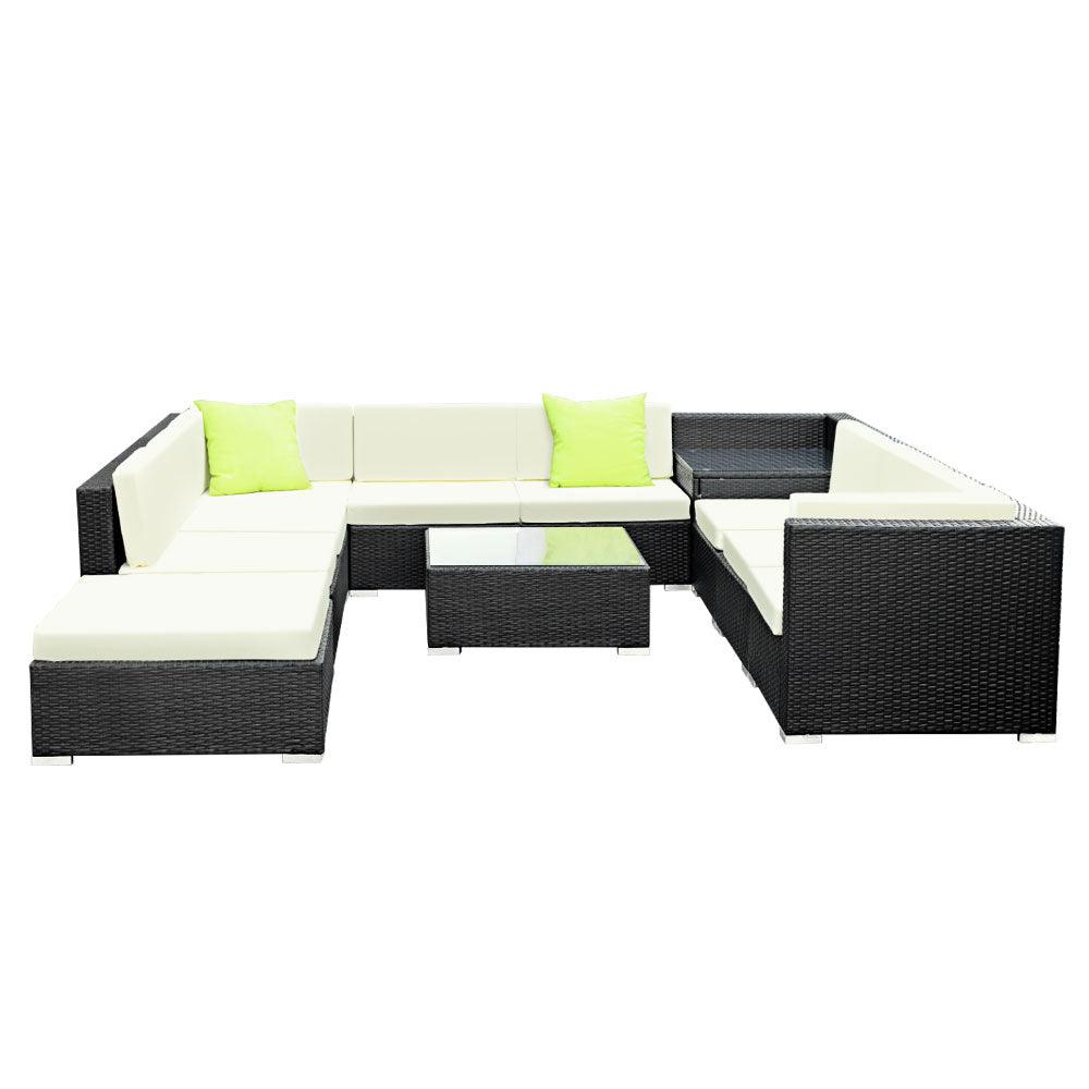 Gardeon 11PC Sofa Set with Storage Cover Outdoor Furniture Wicker - Ozstylz