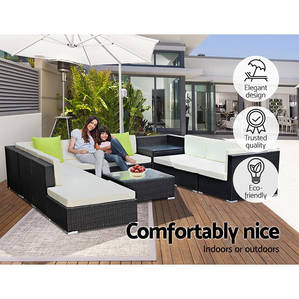 Gardeon 11PC Sofa Set with Storage Cover Outdoor Furniture Wicker - Ozstylz