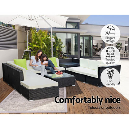 Gardeon 11PC Sofa Set with Storage Cover Outdoor Furniture Wicker - Ozstylz