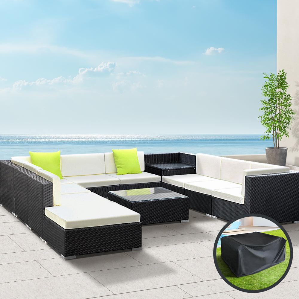 Gardeon 11PC Sofa Set with Storage Cover Outdoor Furniture Wicker - Ozstylz