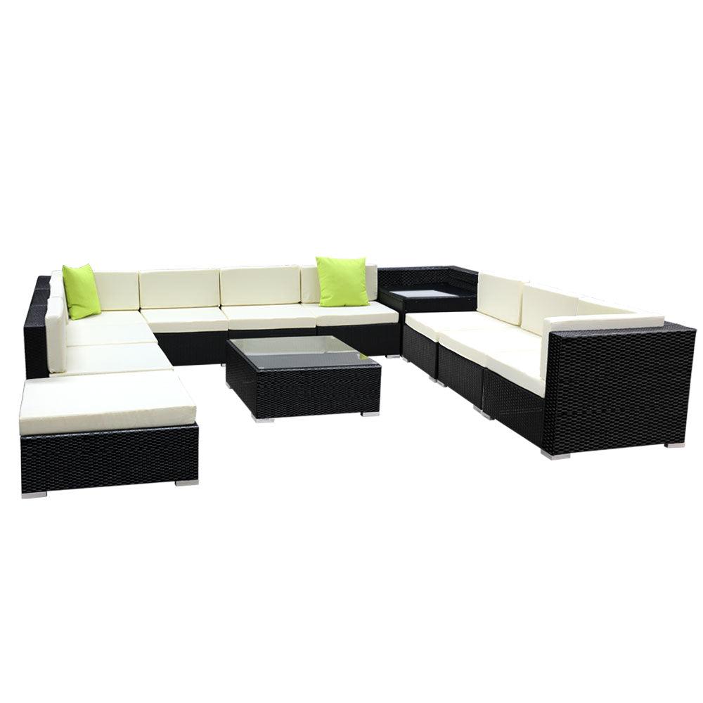 Gardeon 12PC Sofa Set with Storage Cover Outdoor Furniture Wicker - Ozstylz