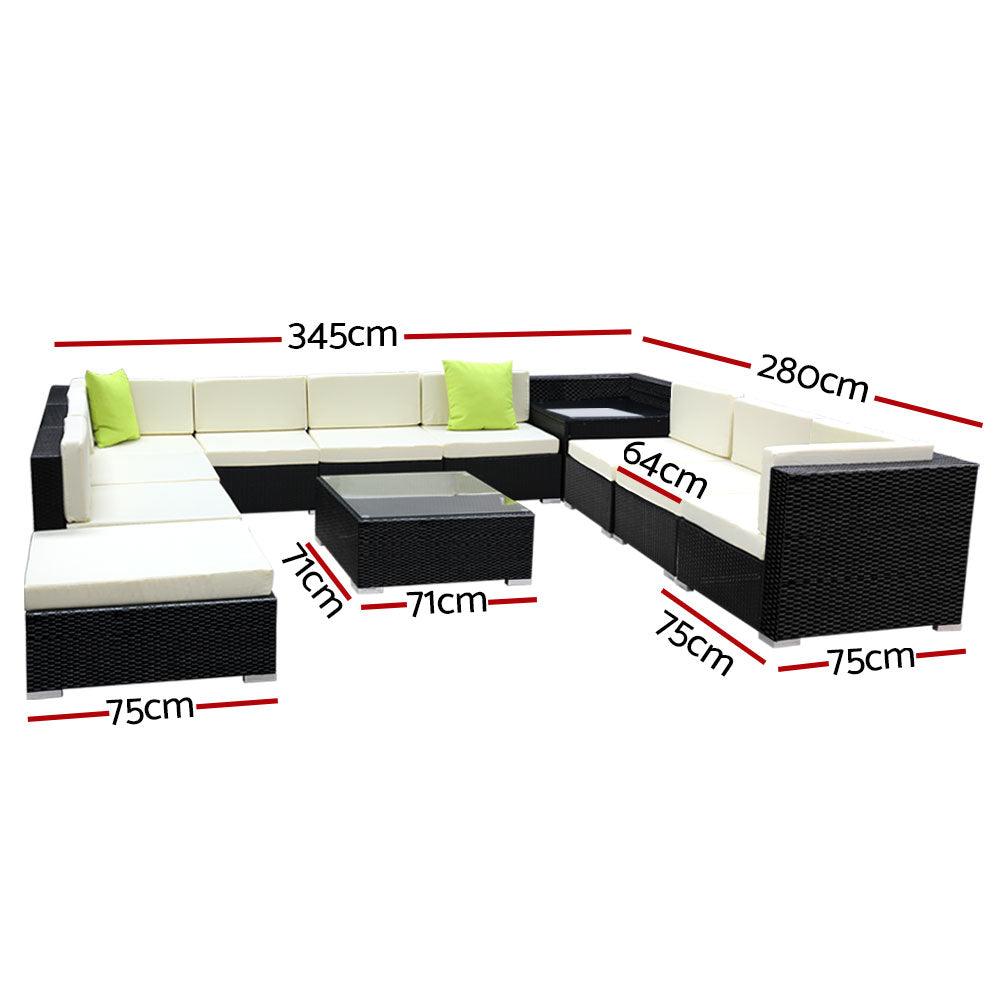 Gardeon 12PC Sofa Set with Storage Cover Outdoor Furniture Wicker - Ozstylz