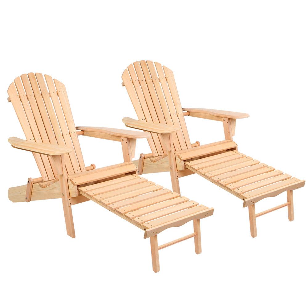 Gardeon 2PC Adirondack Outdoor Chairs Wooden Sun Lounge Patio Furniture Garden Natural - Ozstylz