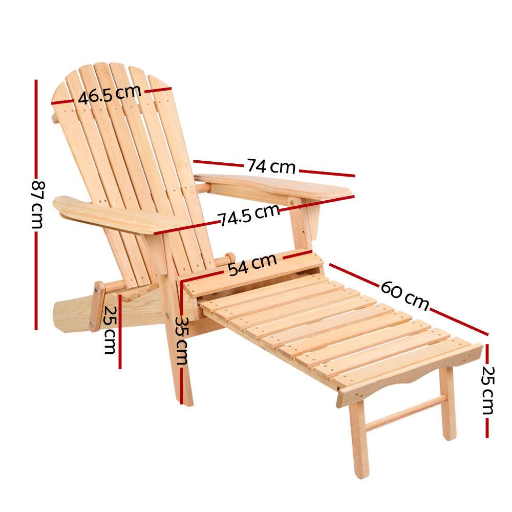 Gardeon 2PC Adirondack Outdoor Chairs Wooden Sun Lounge Patio Furniture Garden Natural - Ozstylz