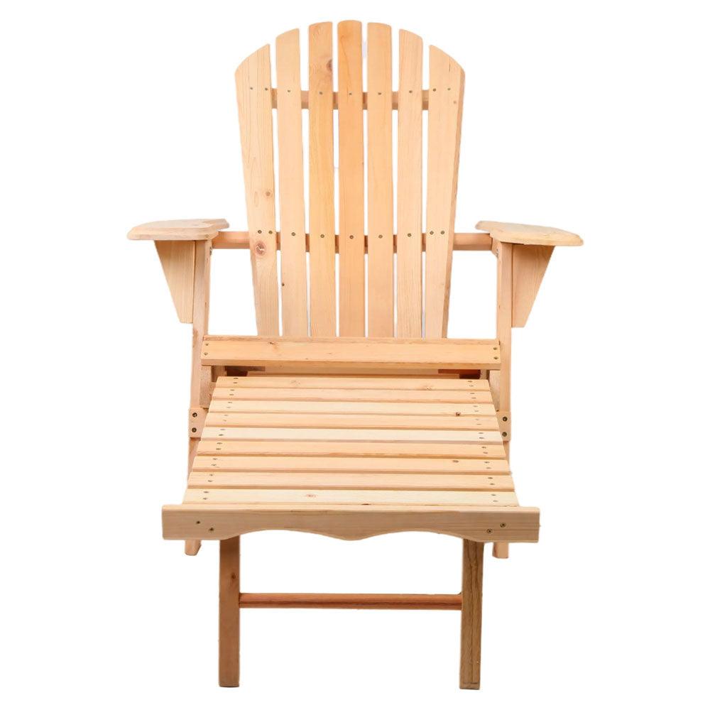 Gardeon 2PC Adirondack Outdoor Chairs Wooden Sun Lounge Patio Furniture Garden Natural - Ozstylz