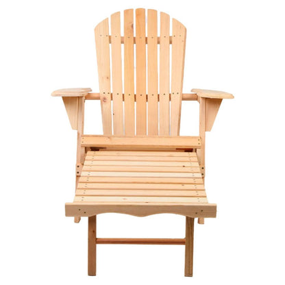 Gardeon 2PC Adirondack Outdoor Chairs Wooden Sun Lounge Patio Furniture Garden Natural - Ozstylz