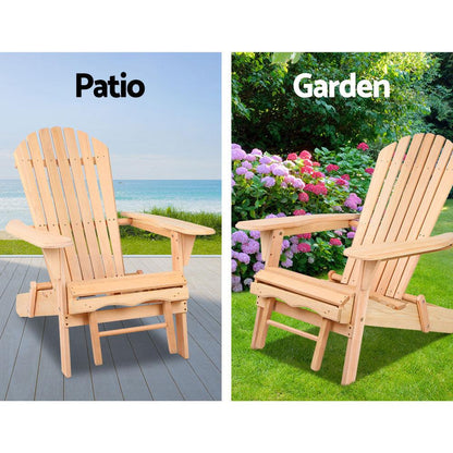 Gardeon 2PC Adirondack Outdoor Chairs Wooden Sun Lounge Patio Furniture Garden Natural - Ozstylz