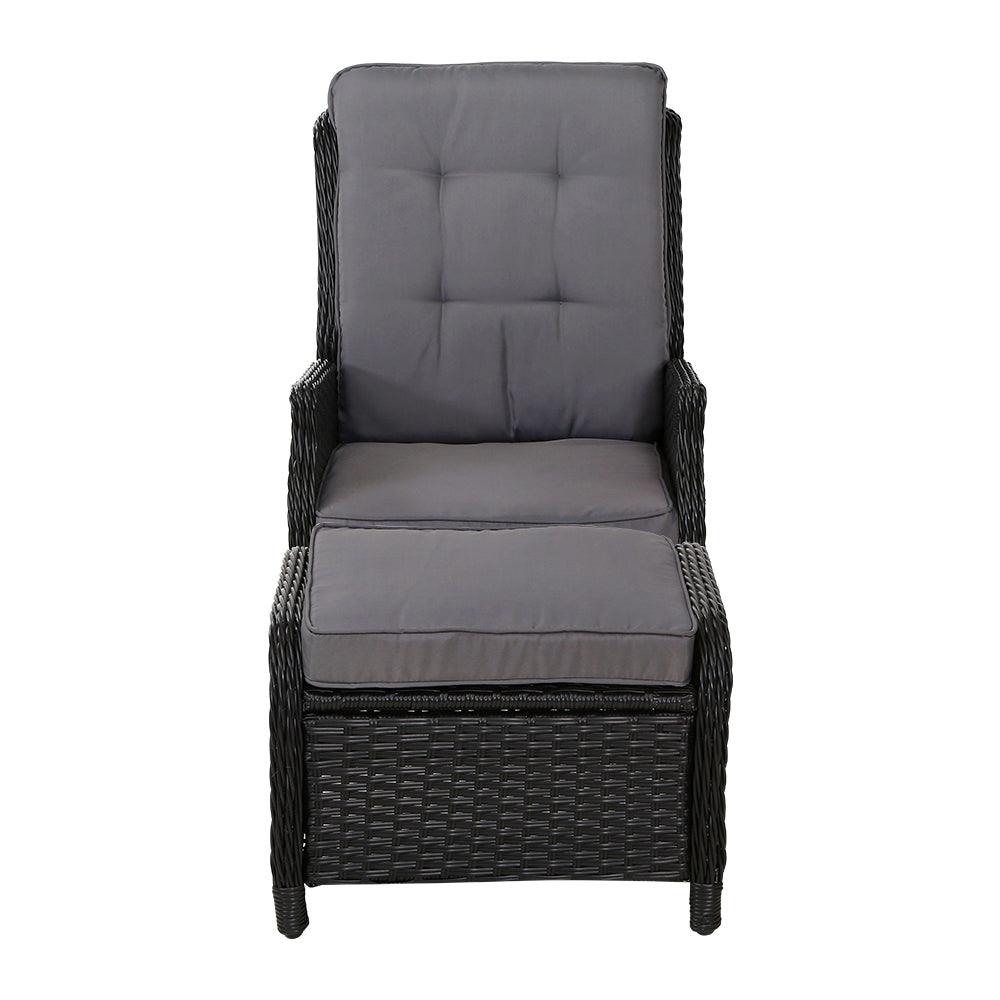 Gardeon 2PC Recliner Chair Sun lounge Wicker Lounger Outdoor Furniture Adjustable Black - Ozstylz