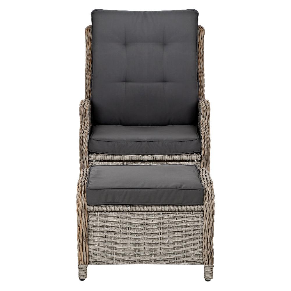 Gardeon 2PC Recliner Chair Sun lounge Wicker Lounger Outdoor Furniture Adjustable Grey - Ozstylz