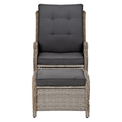 Gardeon 2PC Recliner Chair Sun lounge Wicker Lounger Outdoor Furniture Adjustable Grey - Ozstylz