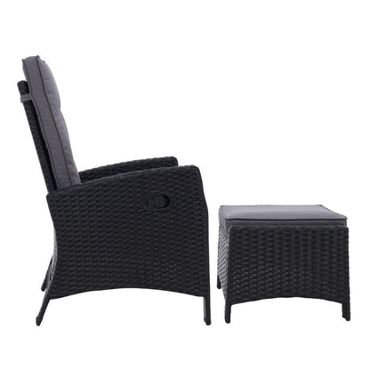 Gardeon 2PC Recliner Chairs Sun lounge Wicker Lounger Outdoor Furniture Adjustable Black - Ozstylz