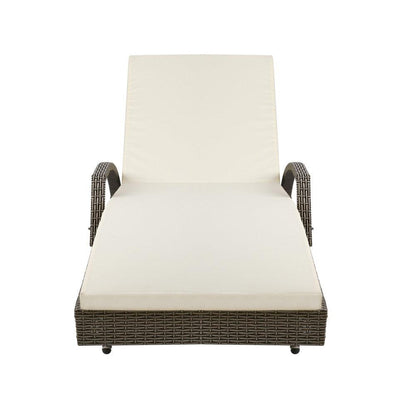 Gardeon 2PC Sun Lounge Wicker Lounger Outdoor Furniture Beach Chair Adjustable Cushion Grey&Beige - Ozstylz