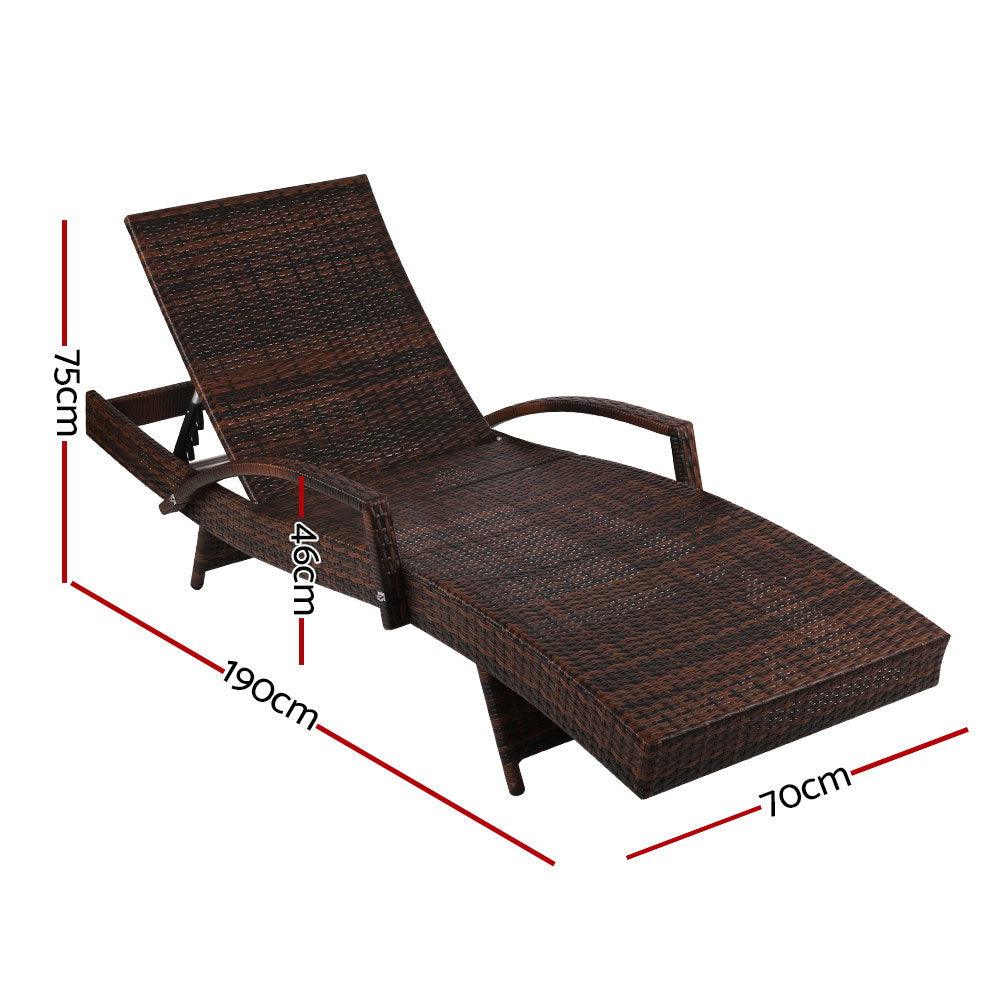 Gardeon 2PC Sun Lounge Wicker Lounger Outdoor Furniture Beach Chair Patio Adjustable Cushion Brown - Ozstylz