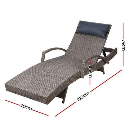 Gardeon 2x Sun Lounge Wicker Lounger Outdoor Furniture Beach Armchair Adjustable Grey&Beige - Ozstylz