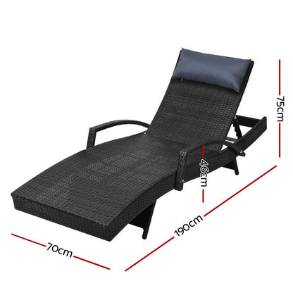 Gardeon 2x Sun Lounge Wicker Lounger Outdoor Furniture Beach Chair Armrest Adjustable Black - Ozstylz