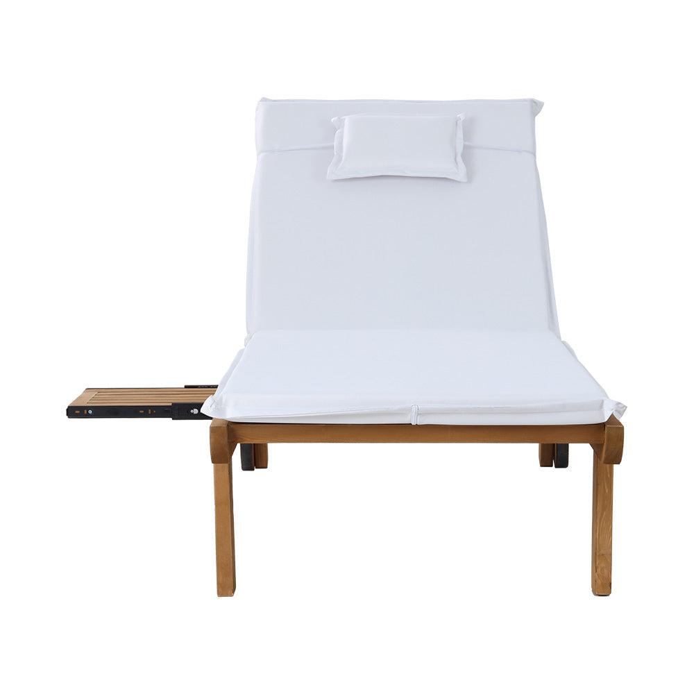 Gardeon 2x Sun Lounge Wooden Lounger Outdoor Furniture Day Bed Wheel Patio White - Ozstylz