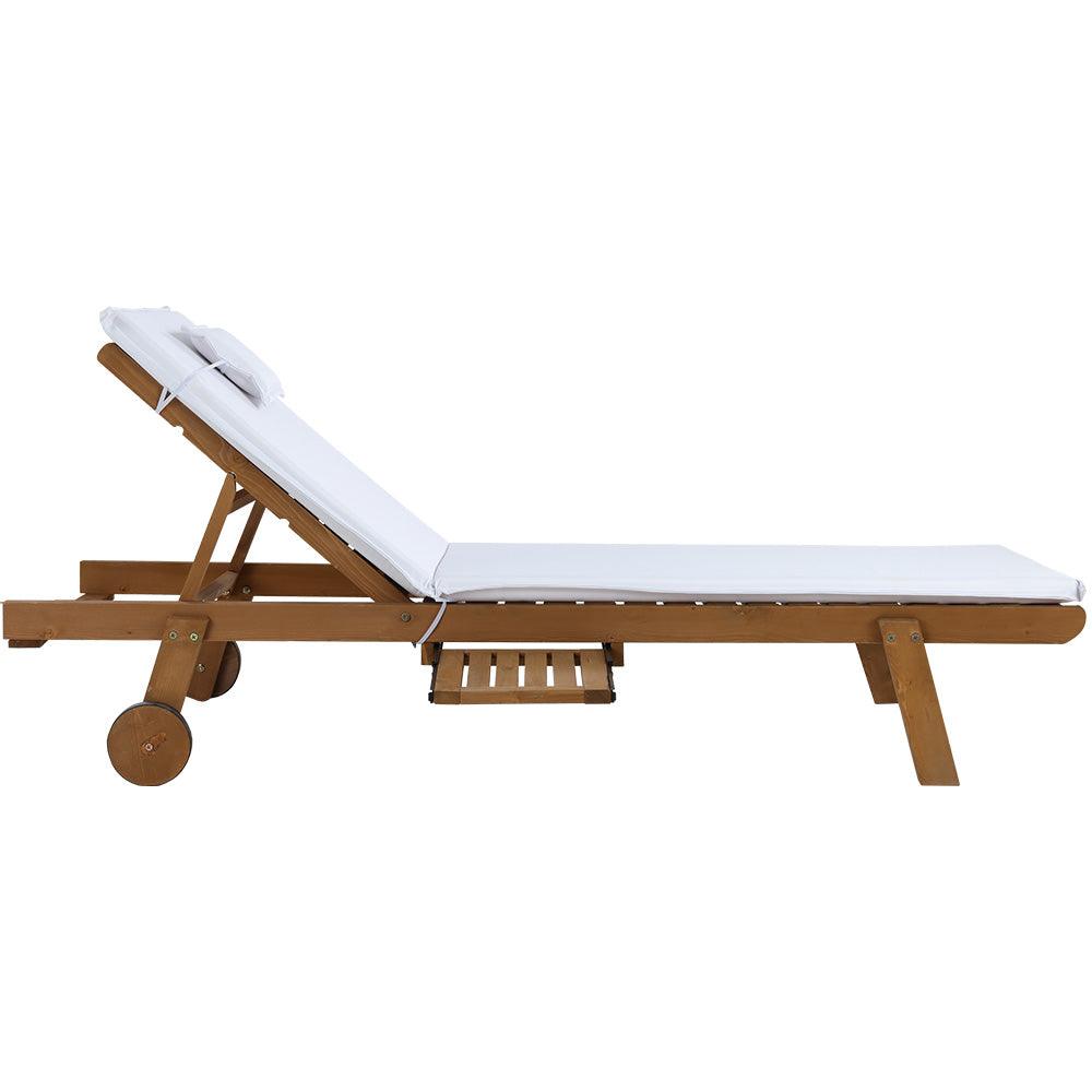 Gardeon 2x Sun Lounge Wooden Lounger Outdoor Furniture Day Bed Wheel Patio White - Ozstylz