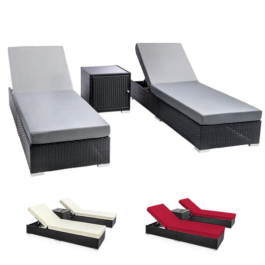 Gardeon 3PC Sun Lounge Wicker Lounger Outdoor Furniture Day Bed Rattan Garden - Ozstylz