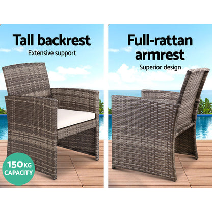 Gardeon 4 PCS Outdoor Sofa Set Rattan Chair Table Setting Garden Furniture Grey - Ozstylz